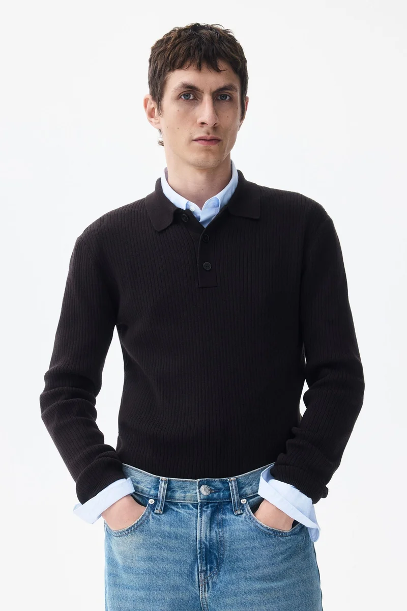 H&M Slim Fit Rib-knit polo shirt